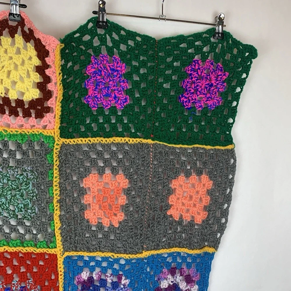 Handmade Crochet Granny Square Lap Blanket Afghan Throw Boho 70s Festival Dorm